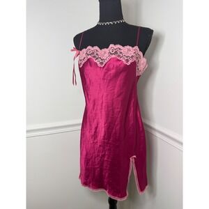 Victoria's Secret Angels Slip Dress Pink Lace Satin Mini Nightgown chemise M